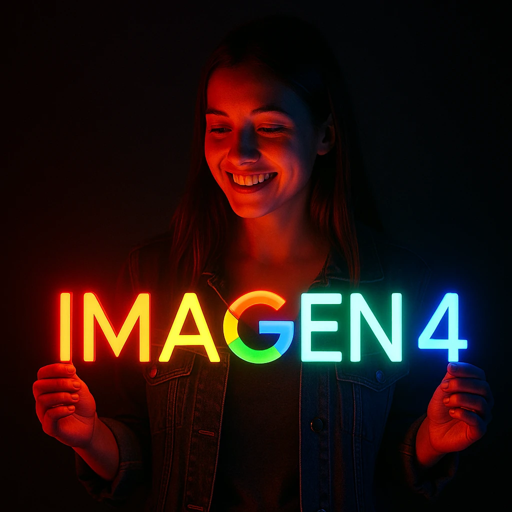 make a girl holding this sign, but sign in made of neon emoji