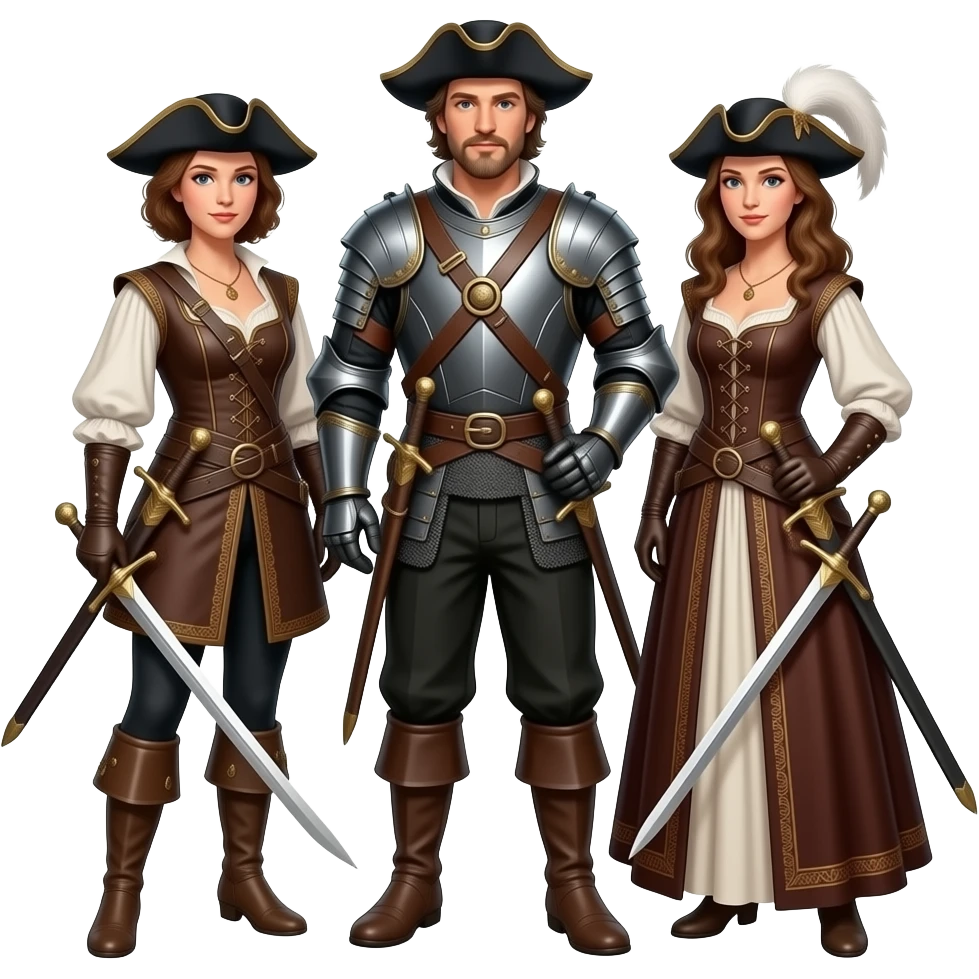 three musketeers. one guy and two girls emoji