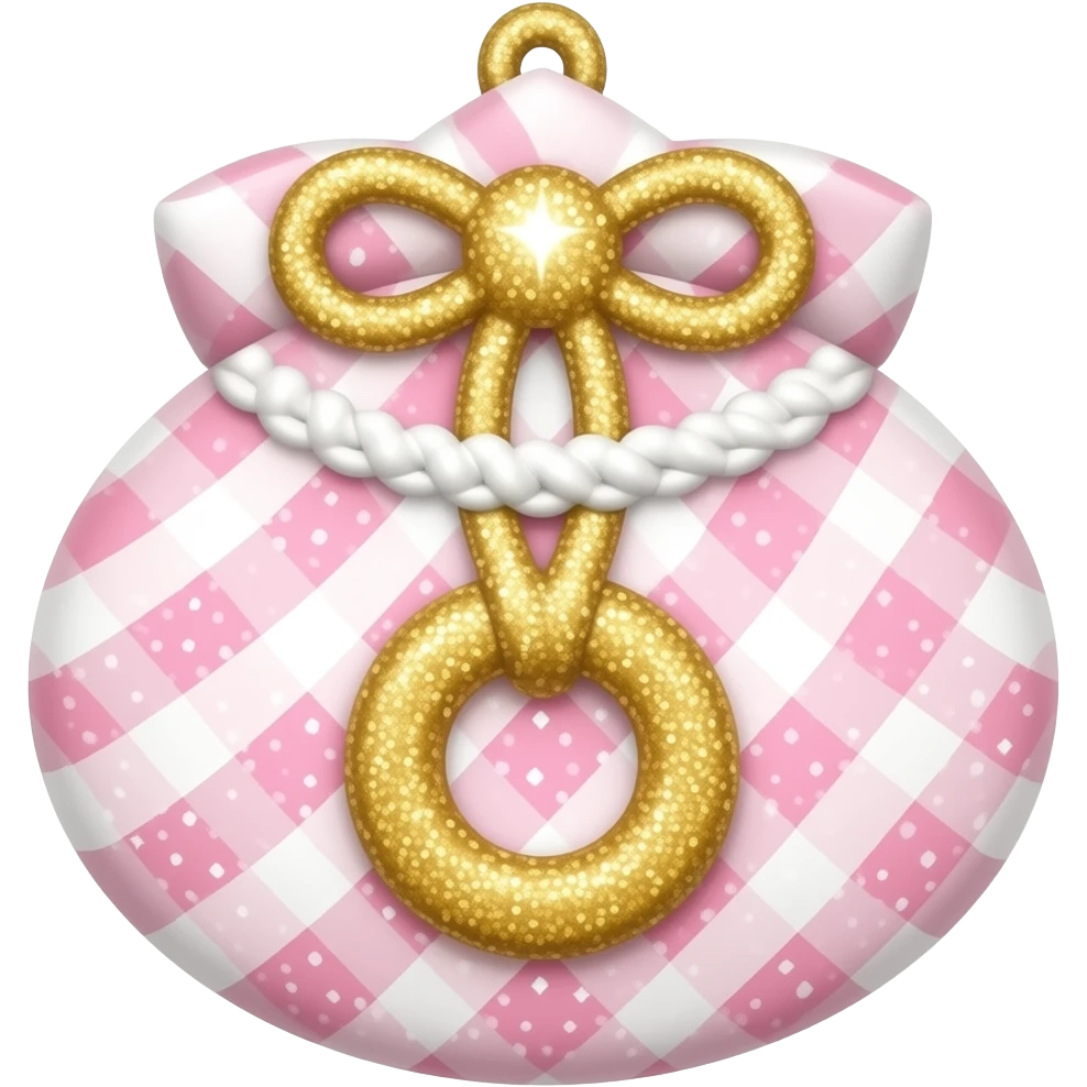 Pastel pink and white Japanese Shinto omamori charm with shiny glittery gold emoji