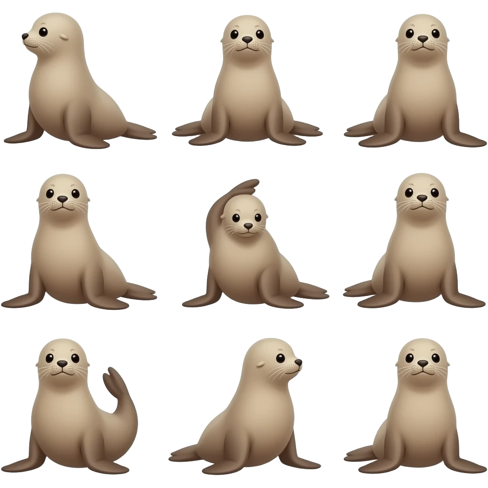 make a series of emojis, a seal doing different yoga poses, #E72470 use this as a main color emoji