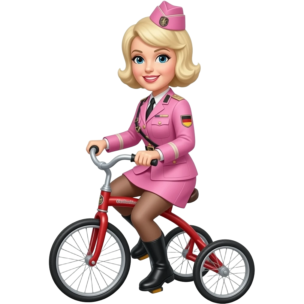 Cher in a pink german uniform from world war 2 rides a tricycle emoji