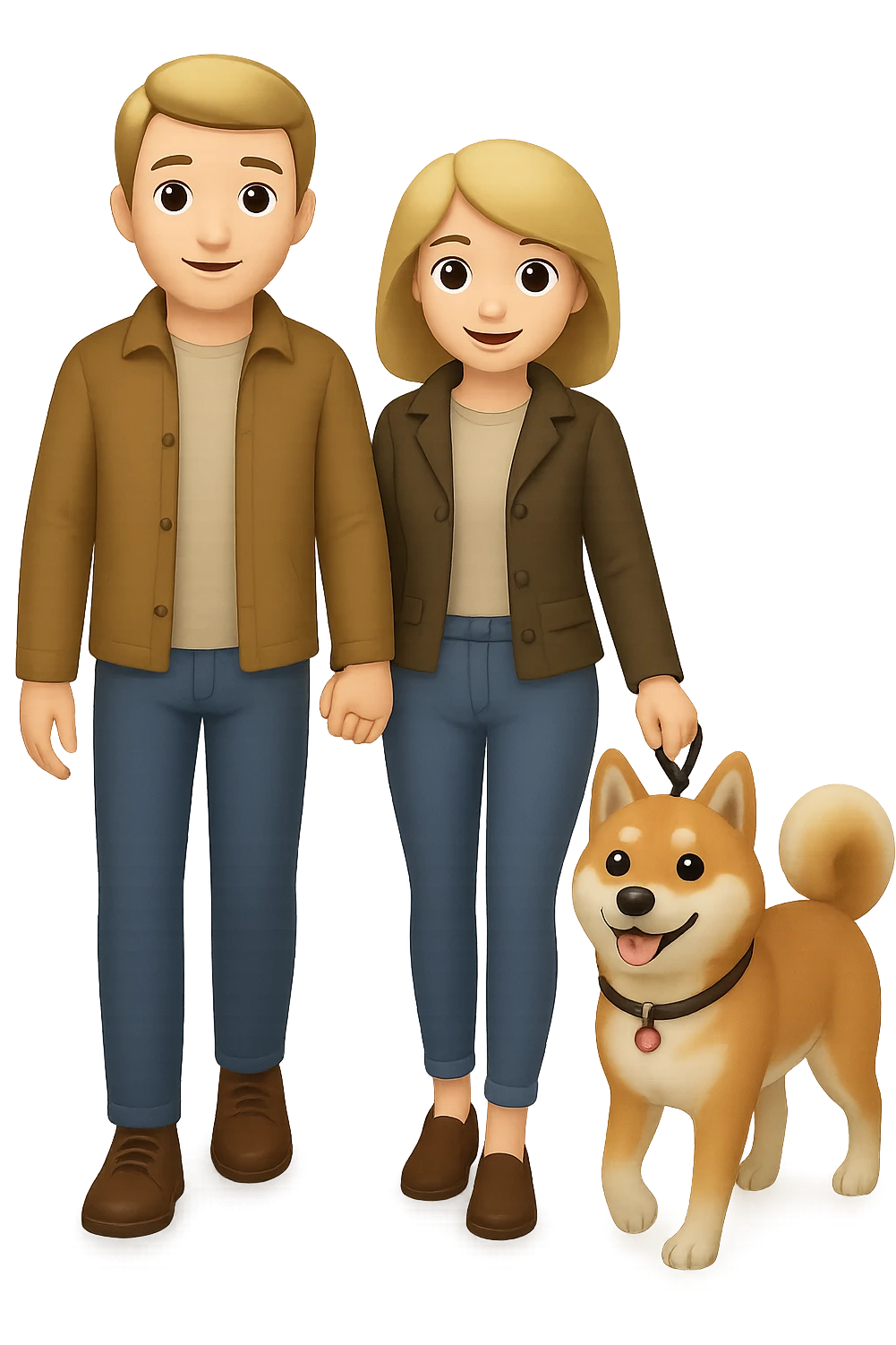 Make the couple have brown hair in emoji style with no background. emoji