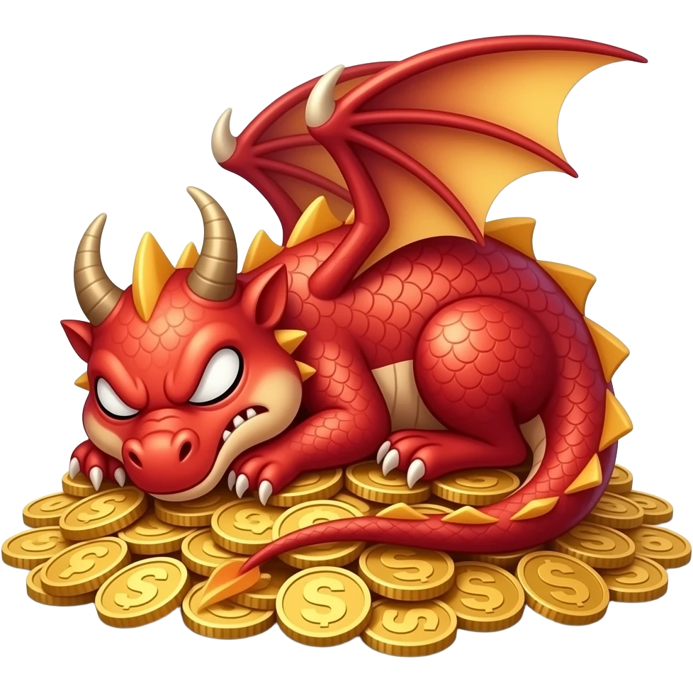 angry red dragon sleeping on a mount of coins emoji