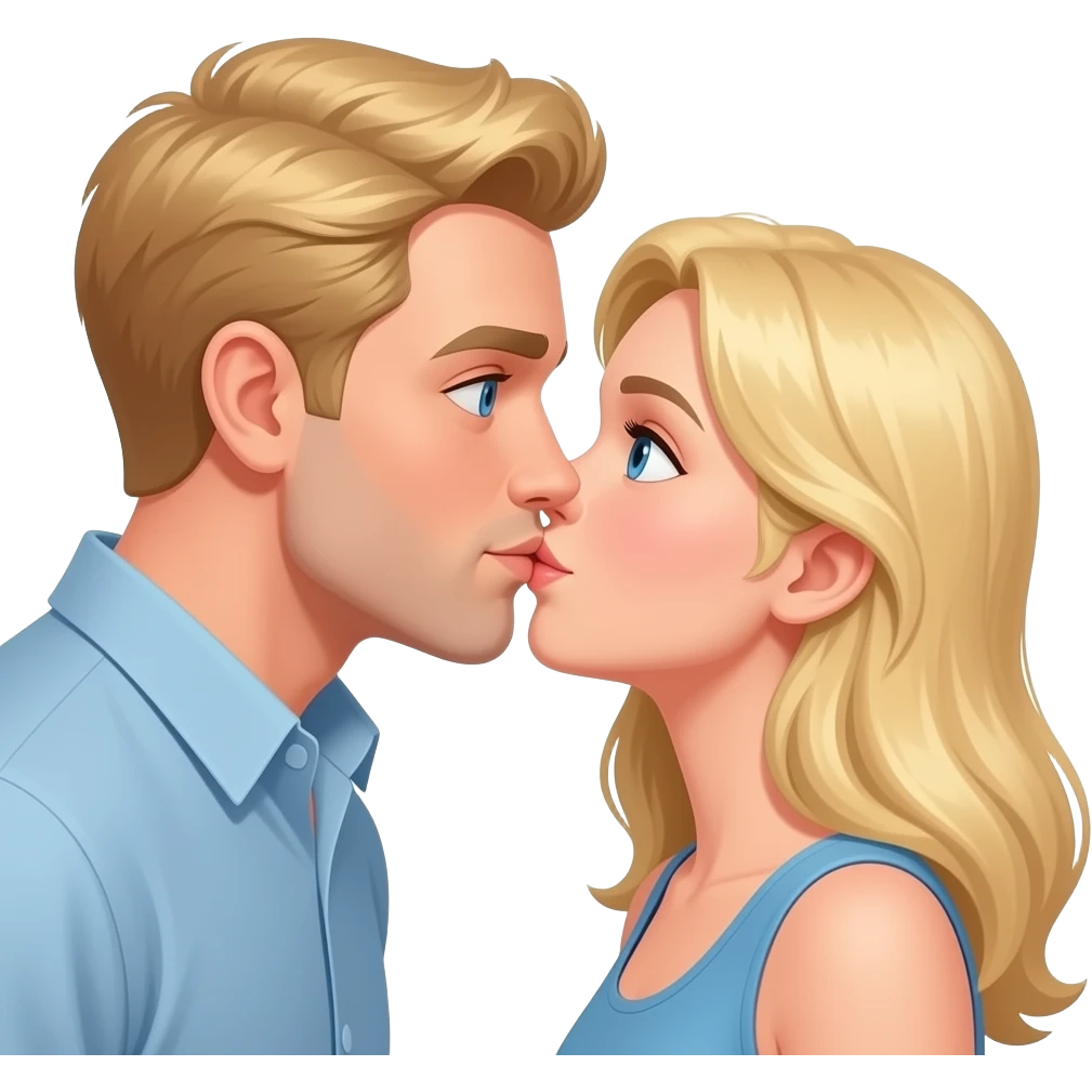 Sarışın mavi gözlü bir adam ve sarışın mavi gözlü kız öpüşsün emoji