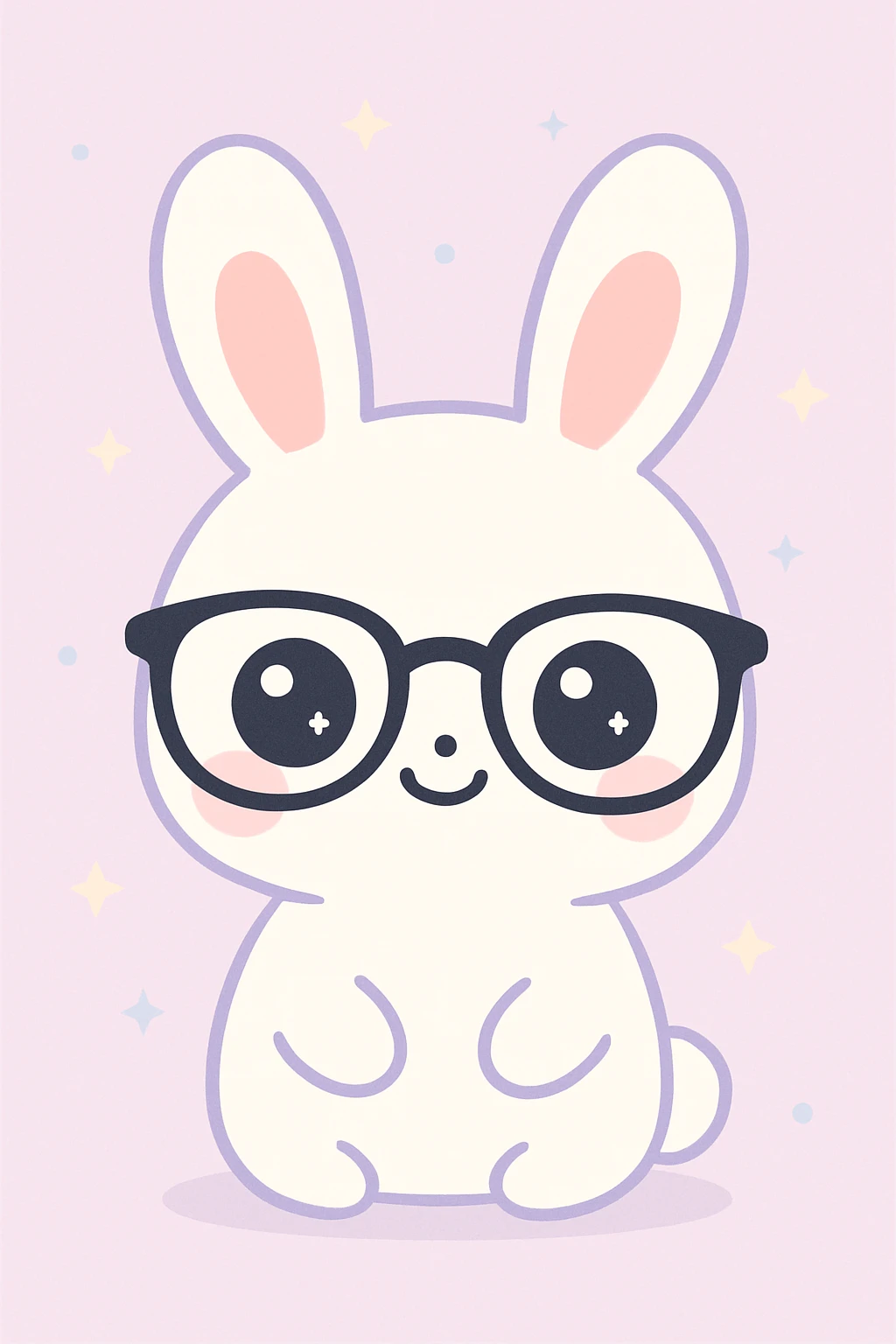 conejo blanco con gafas negras modernas, estilo kawaii emoji