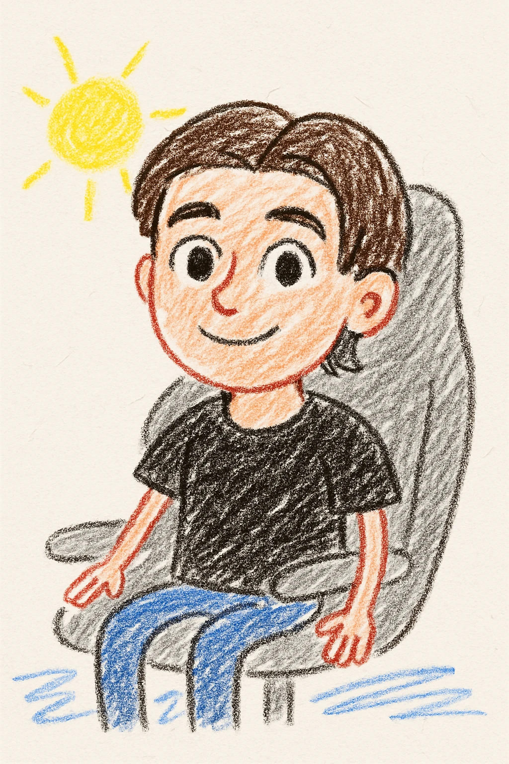 Transform the first image into a colorful, sketchy hand-drawn style, similar to the second image. emoji