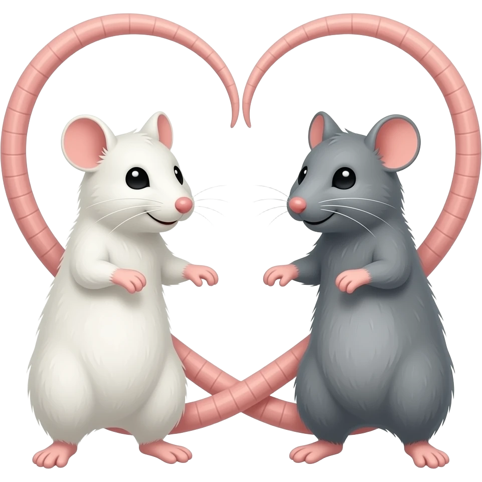 Две крысы, белая и серая , хвостики которых образуют сердечко emoji