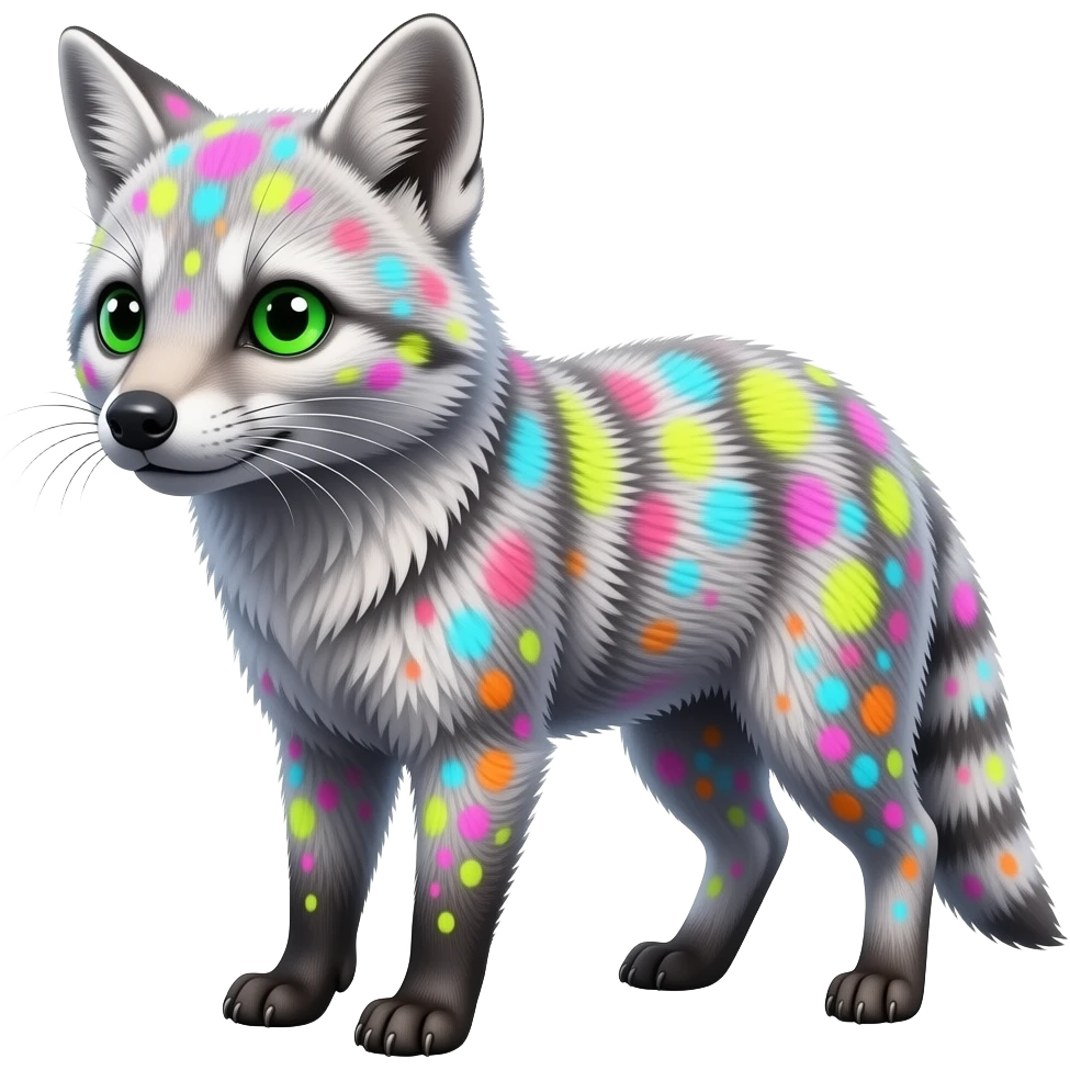 randomly neon colored randomly marked Civet-Mankeulv-Vernid-hybrid emoji