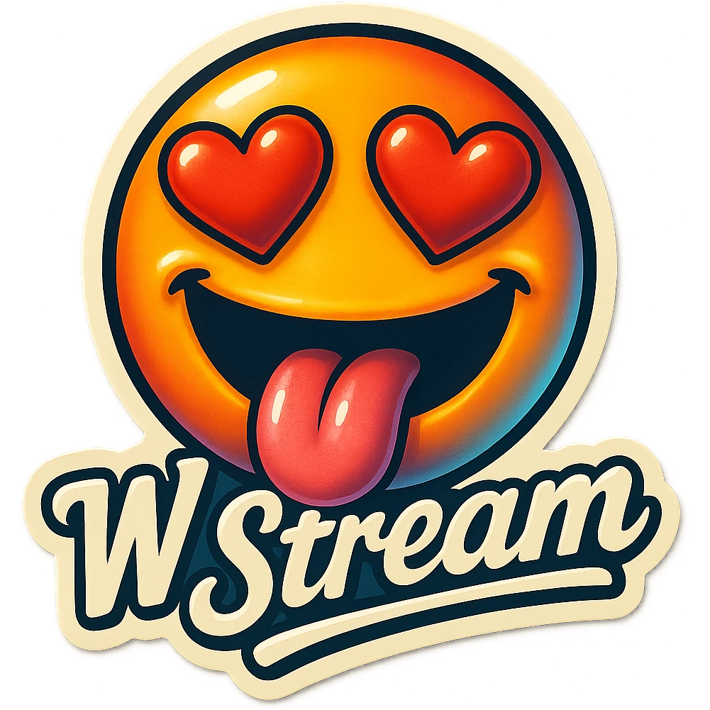tongue out heart shaped eye add the words “ W Stream " in White emoji