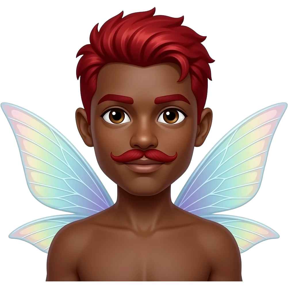 black skinned man fairy with red hair and mustache emoji