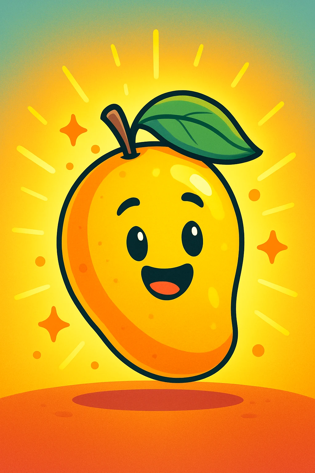 a glowing mango, cartoon style, bright aura emoji