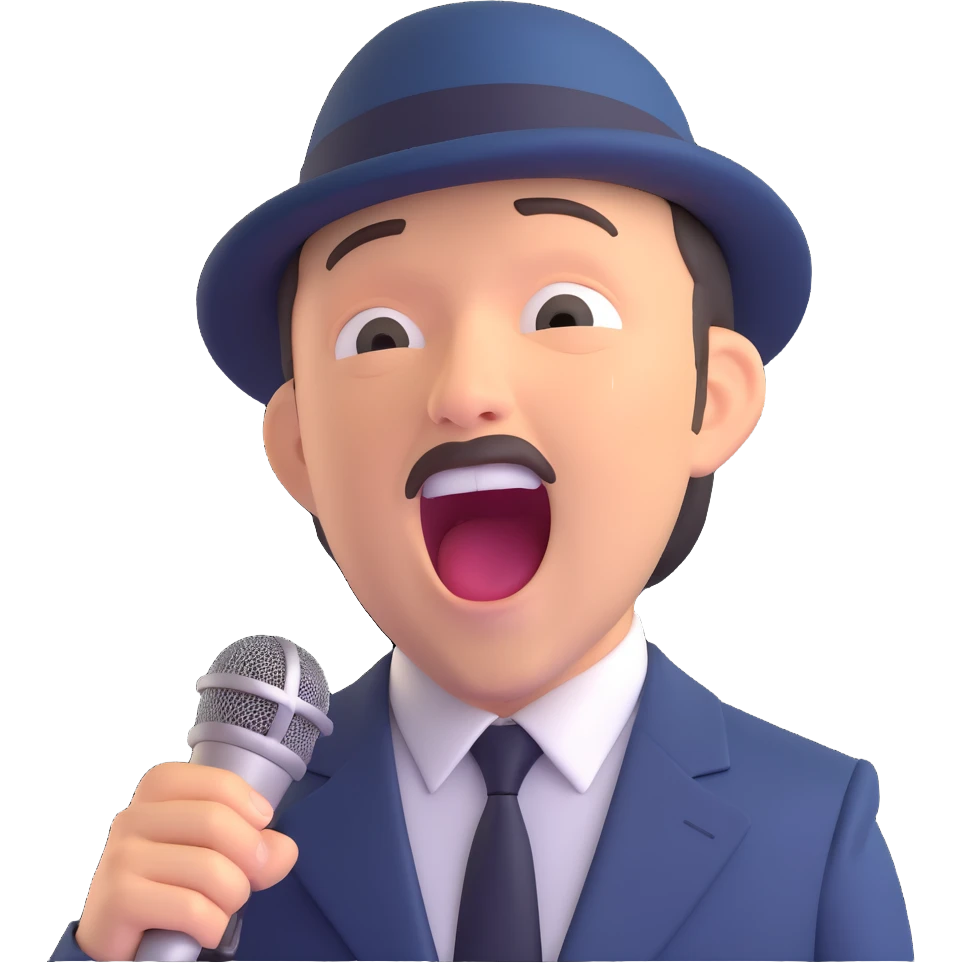 Ruben Blades emoji, singing into a microphone, expressive face, classic suit emoji