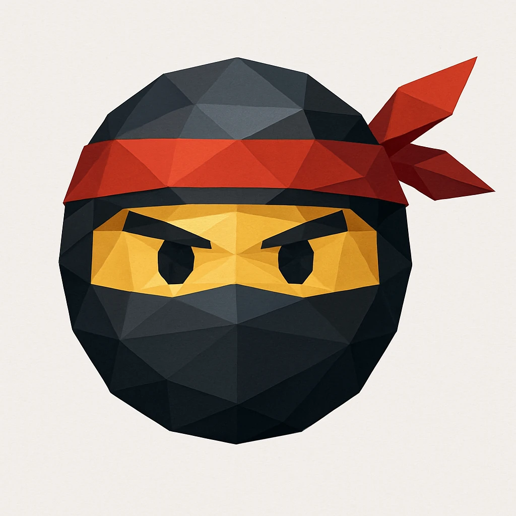 ninja emoji with masked face and red headband, low-poly geometric shapes, modern look, polygonal icon style emoji