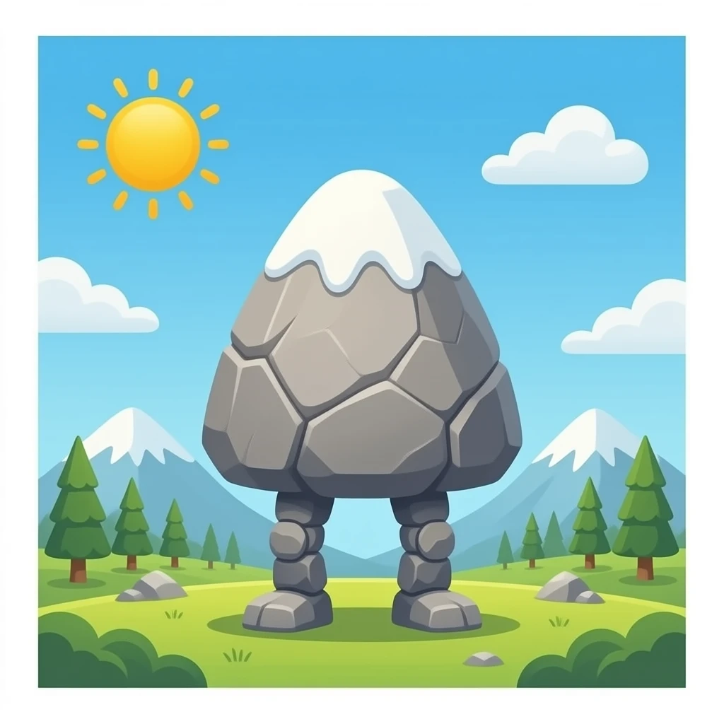 A mountain that has legs and no arms and with stone legs emoji