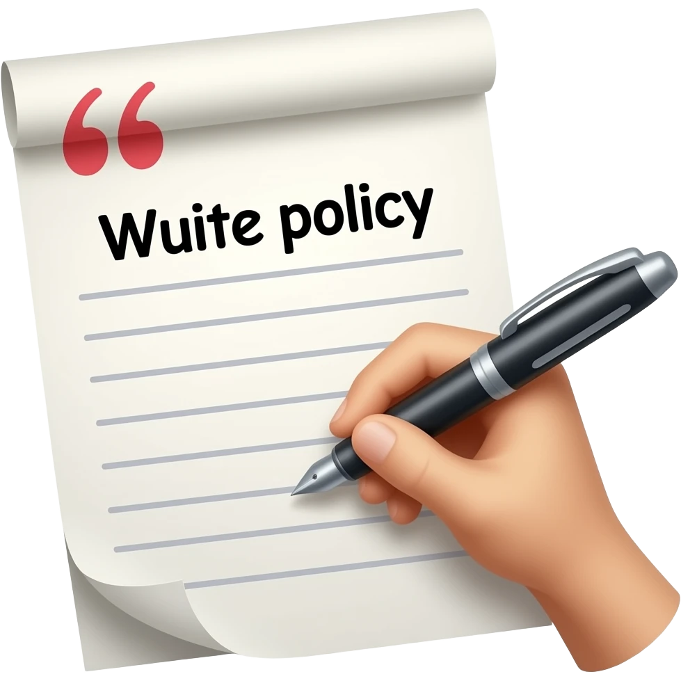 pen writing quotation on paper for policy. Use english emoji