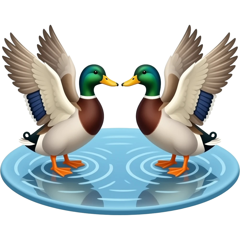 Two ducks flapping and floating in a pond emoji