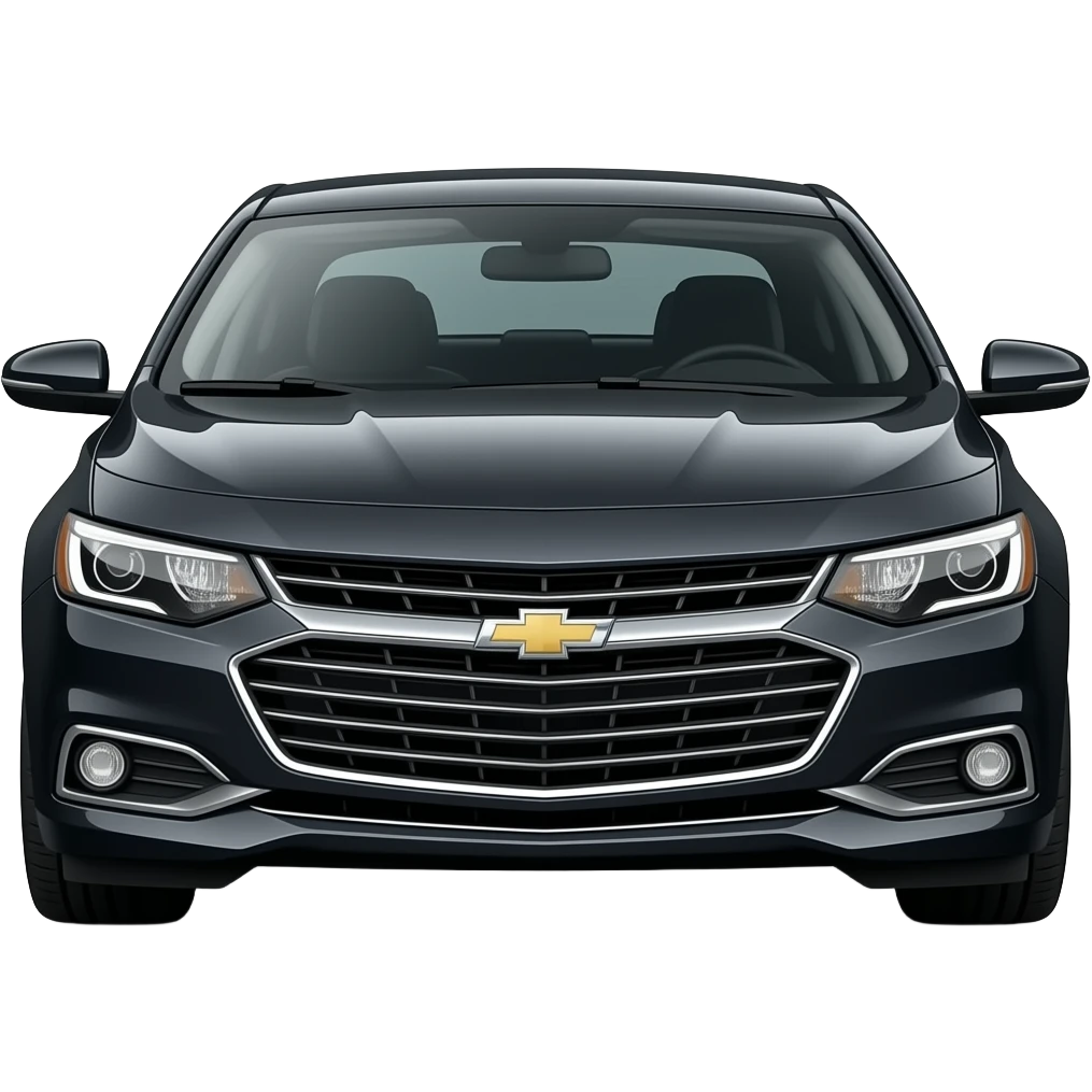 A realistic, high-detail photograph of a glossy black Chevrolet Malibu 2 Turbo Premier sedan with tinted windows and black alloy rims, bright LED headlights emitting a dinamic brighting glowing effect emoji