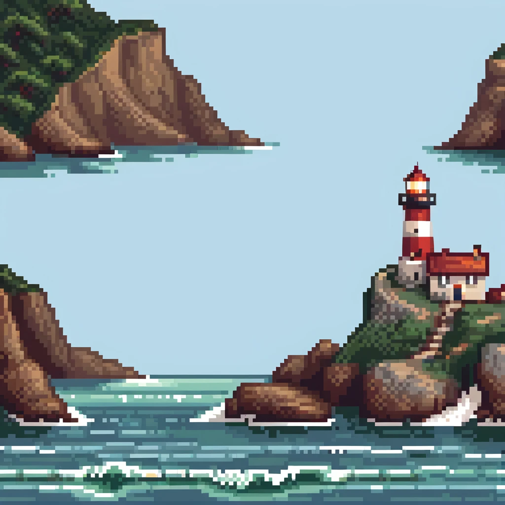 Seaside cliff with lighthouse and waves crashing emoji