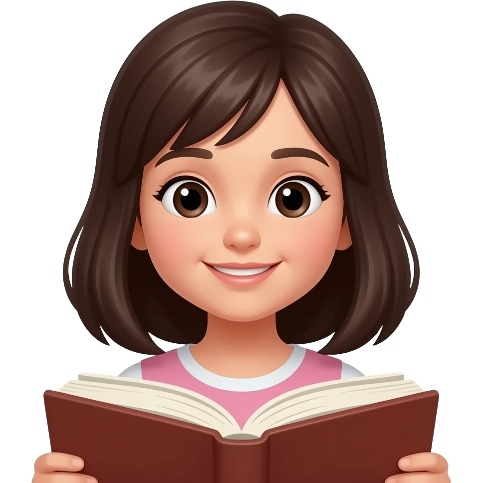 young girl read book with dark brown hairs change girl character emoji