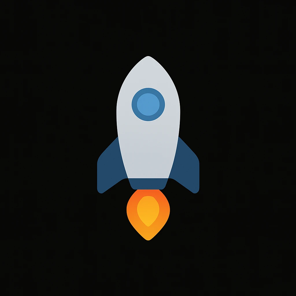 A rocket icon with a flame, simple and clean, black background emoji