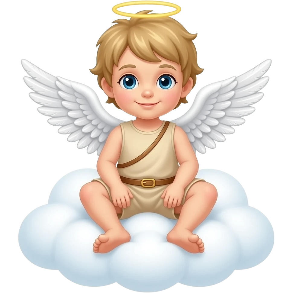 A little angel Cupid in beige with white wings sits on a cloud emoji