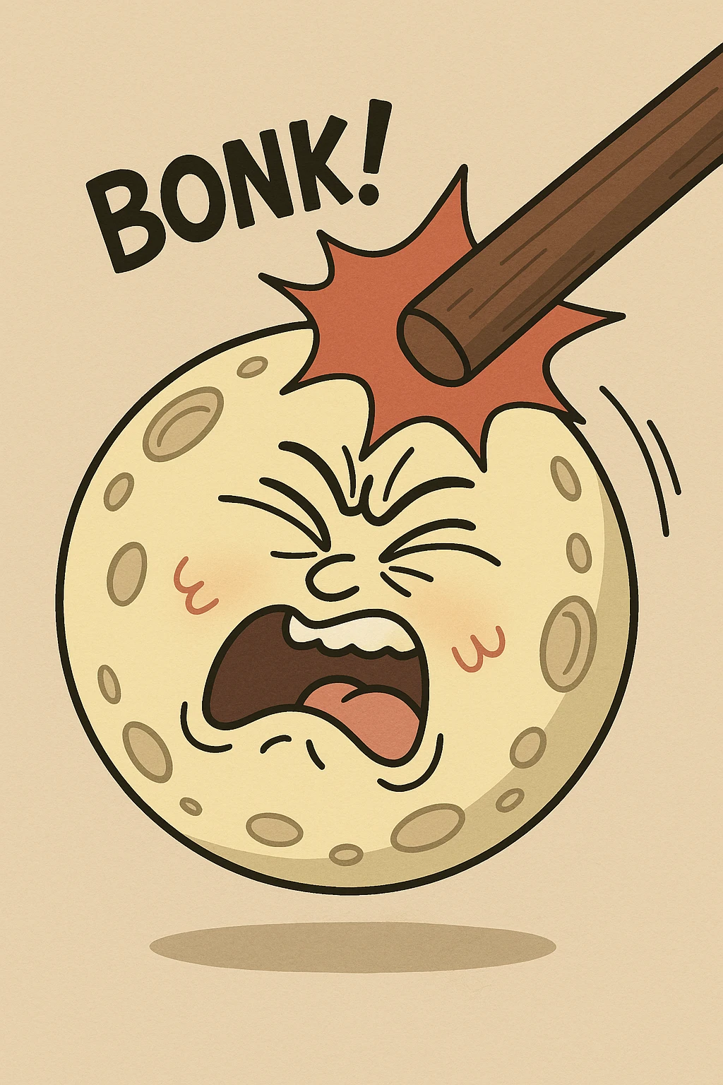 a cartoonish moon being bonked, playful and expressive, cartoon style emoji