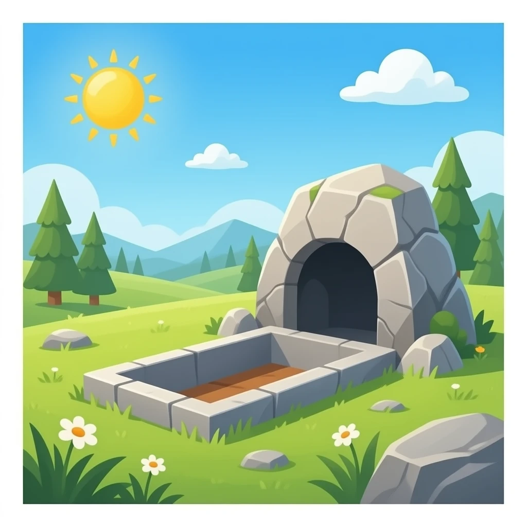 Empty tomb with rock rolled away emoji