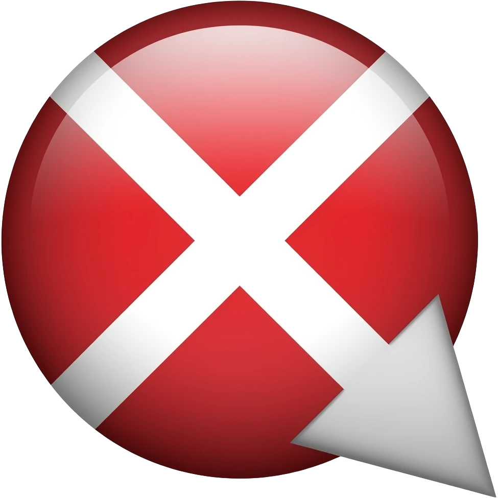 Red filled circle with white X, arrow on end points of X emoji