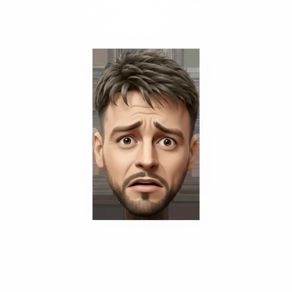 нарисуй этого человека тревожным  лицом, без фона emoji