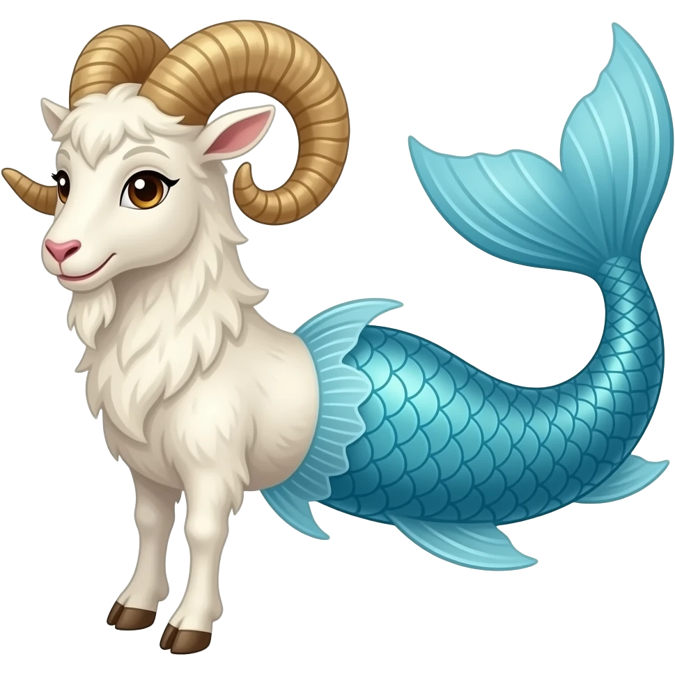 capricorn sea-goat, goat with front legs, no hind legs, mermaid tail emoji