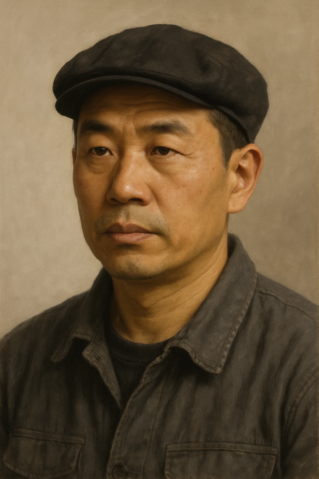 Chinese man in a cap, semi-realistic style, neutral background emoji