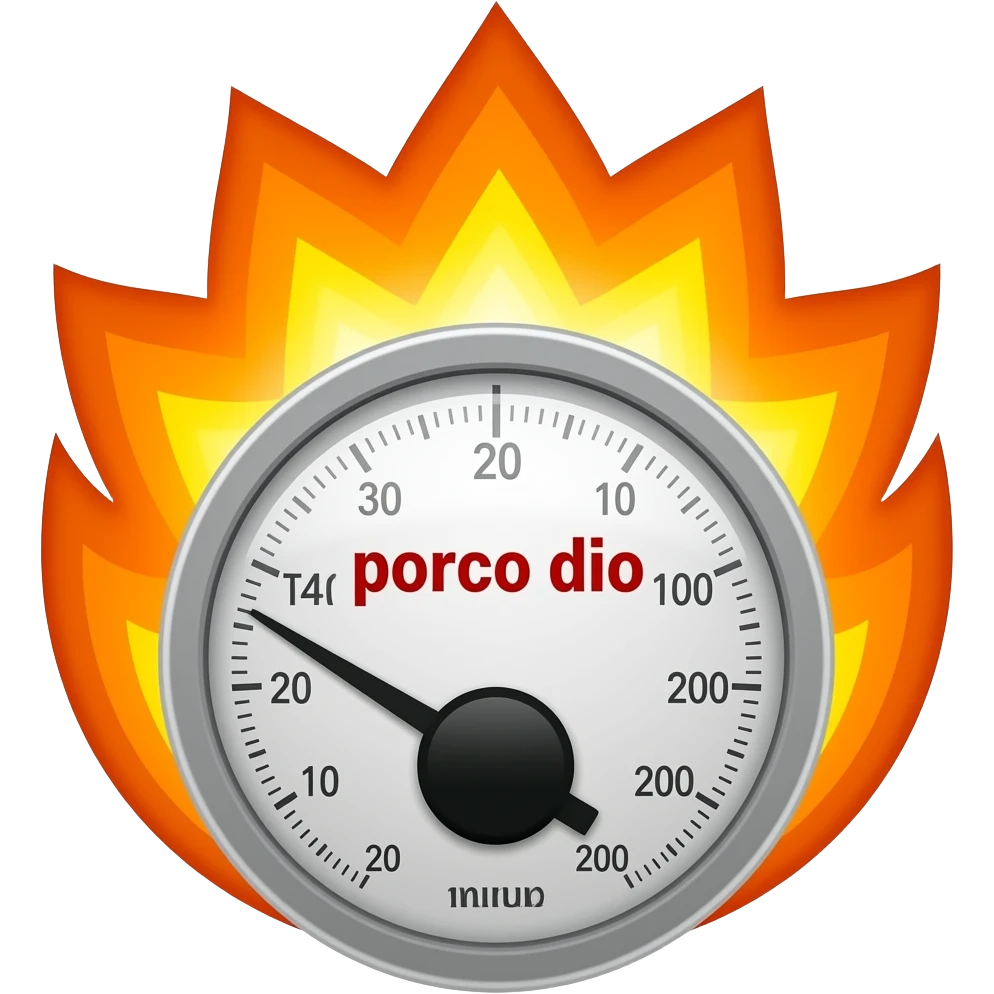 text "porco dio", on a meter to the max, explosion, fire emoji