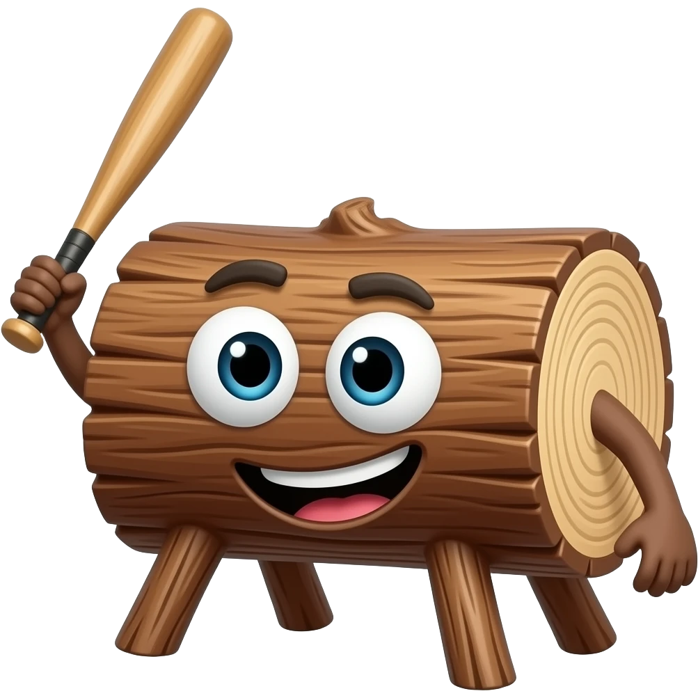 a log of wood upright with legs standing up with a face holding a bat emoji
