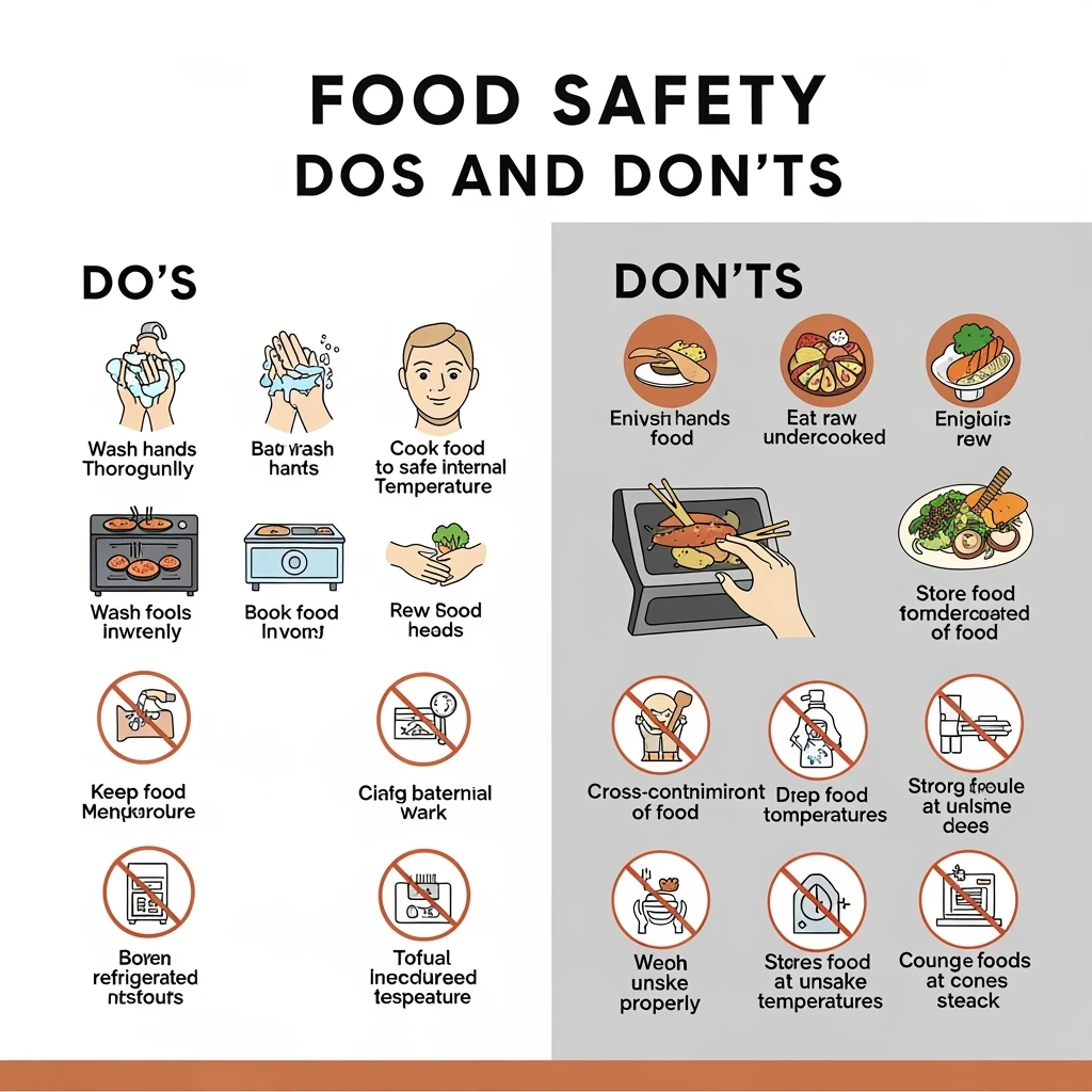 make a detail poster with title of "food safety dos and dont" emoji