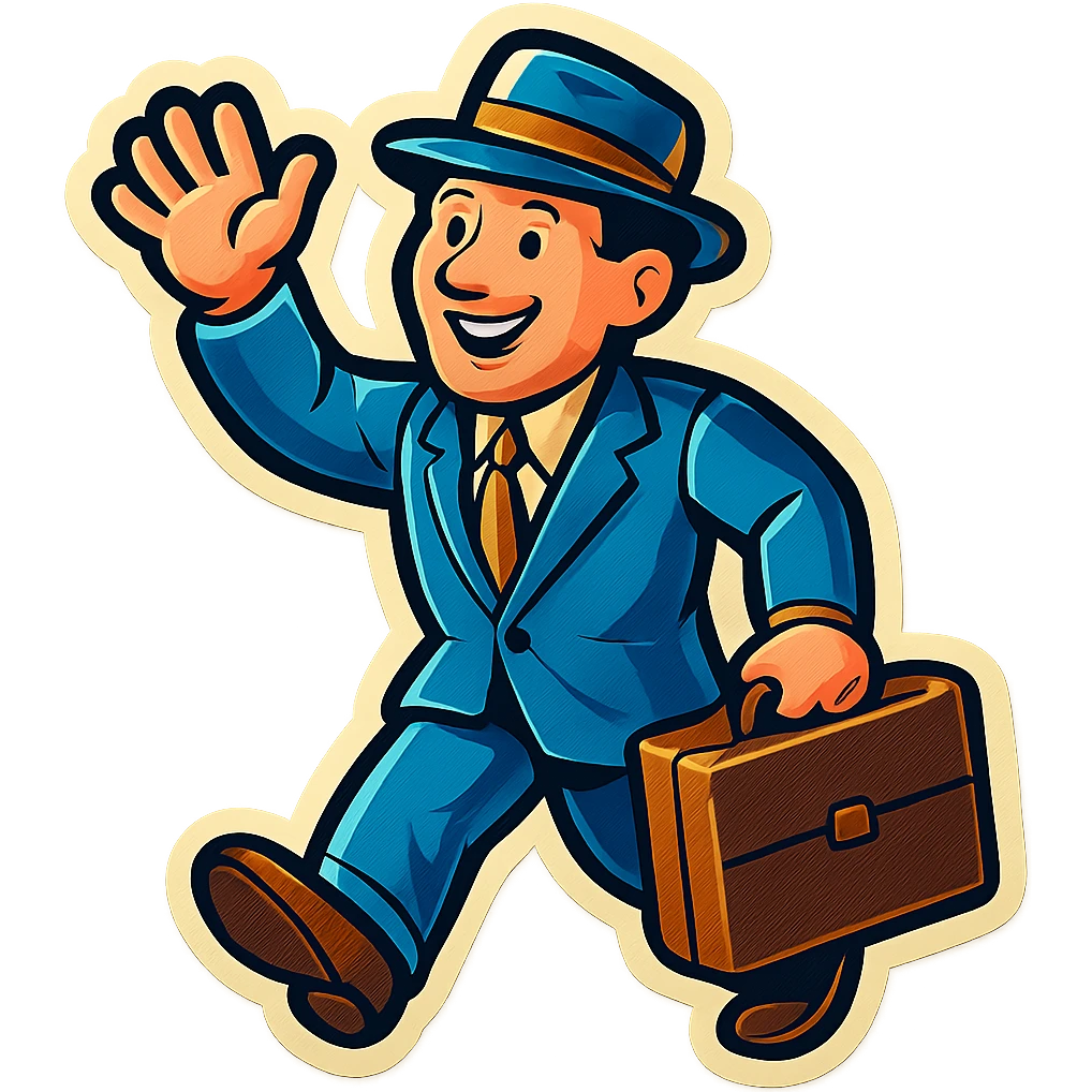 a classic door-to-door salesman with a hat and sample case, retro illustration style emoji
