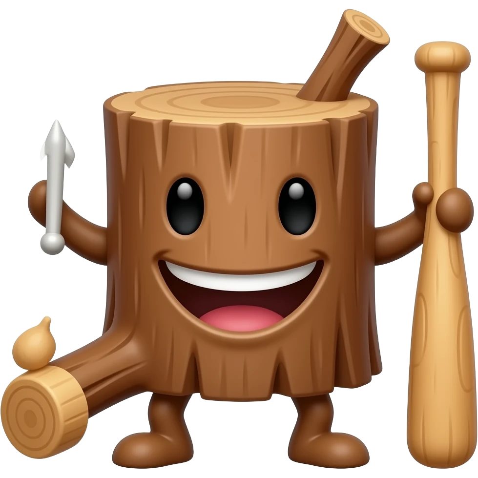 A big wood log that is smiling with a wooden bat it should also have wooden legs emoji