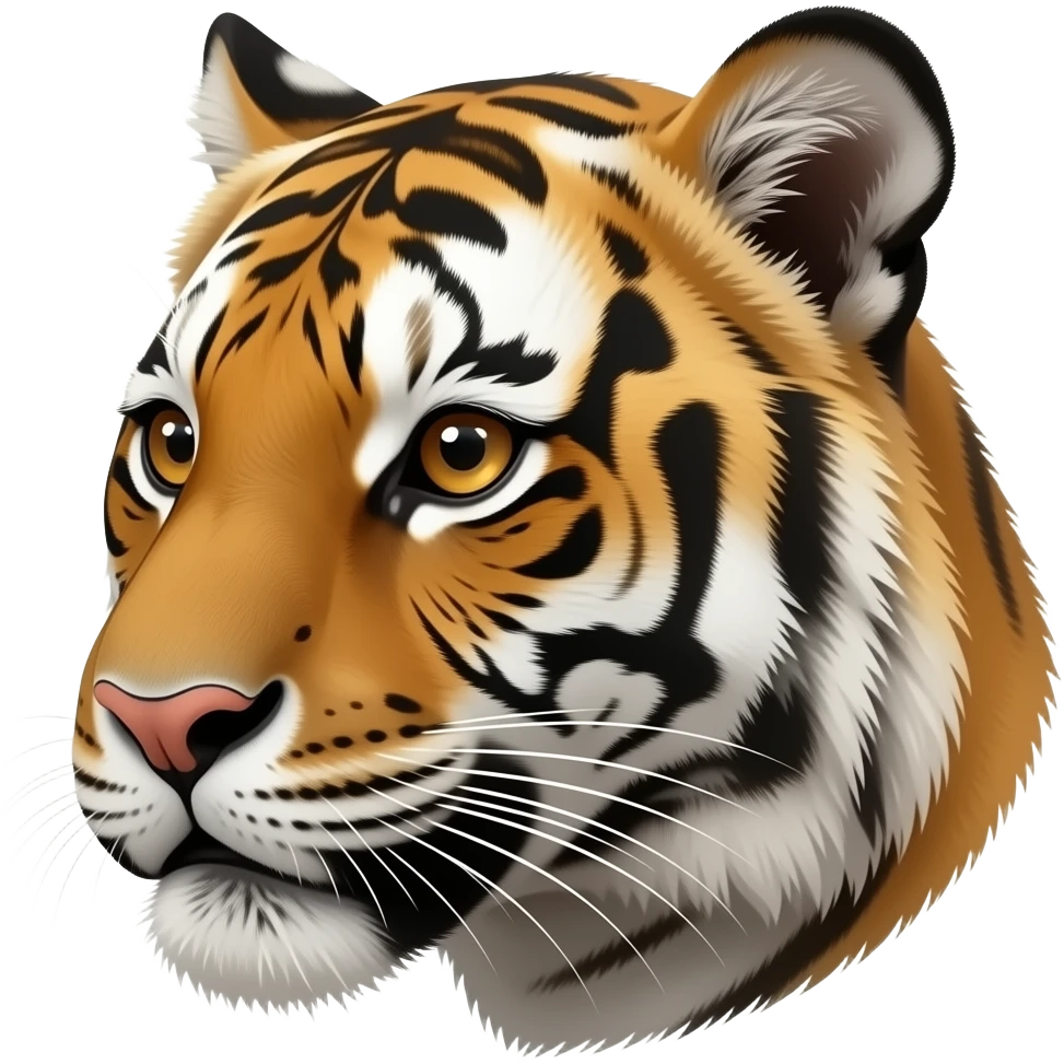A little bit cute tiger head very realistic Turn sideways dark brown eyes emoji