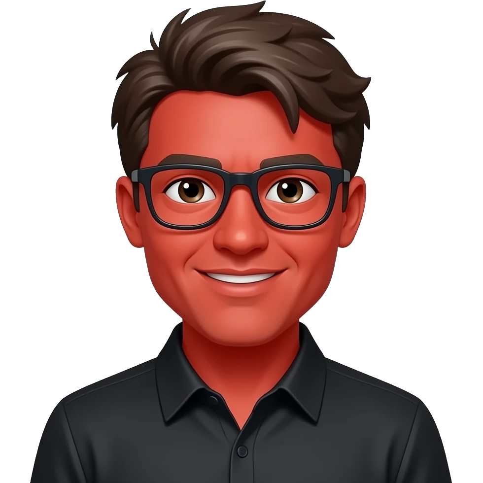 pessoa com cara vermelha com camisa preta emoji