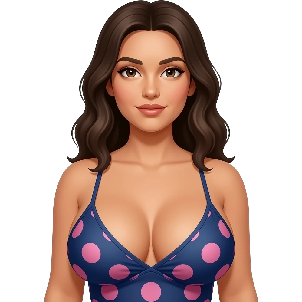 A latina with spa clothing uncovering her massively uncovered large boobs emoji