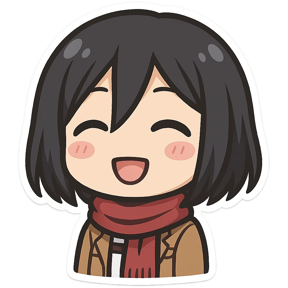 Mikasa Ackerman with scarf, chibi style, Attack on Titan theme, emoji style emoji