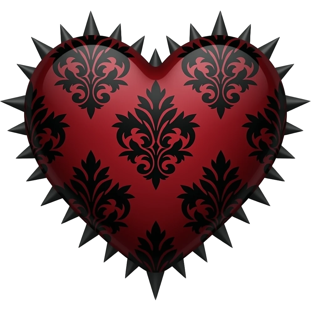 Sanguine Gothic emo edgy cool spiky Heart with black damask pattern emoji