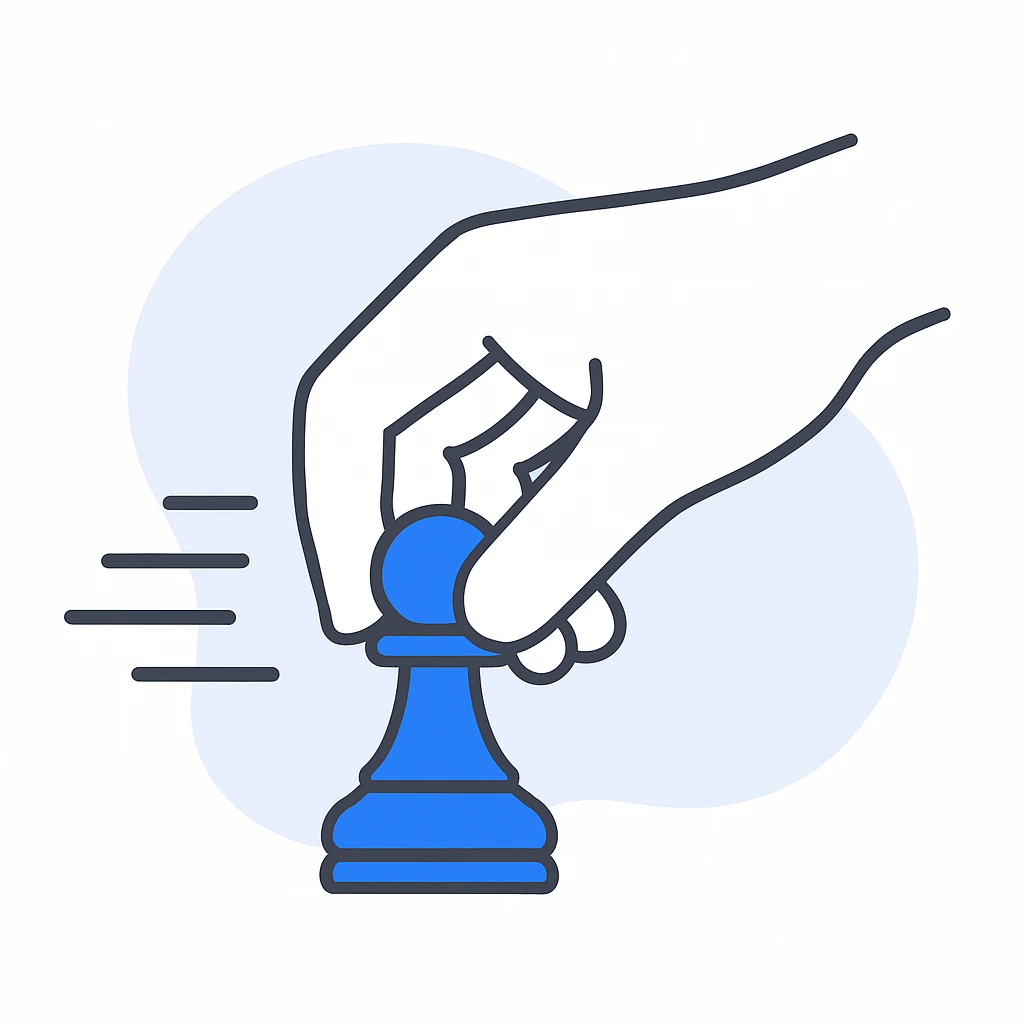 a hand moving fast, holding a chess pawn. Notion of speed is important emoji