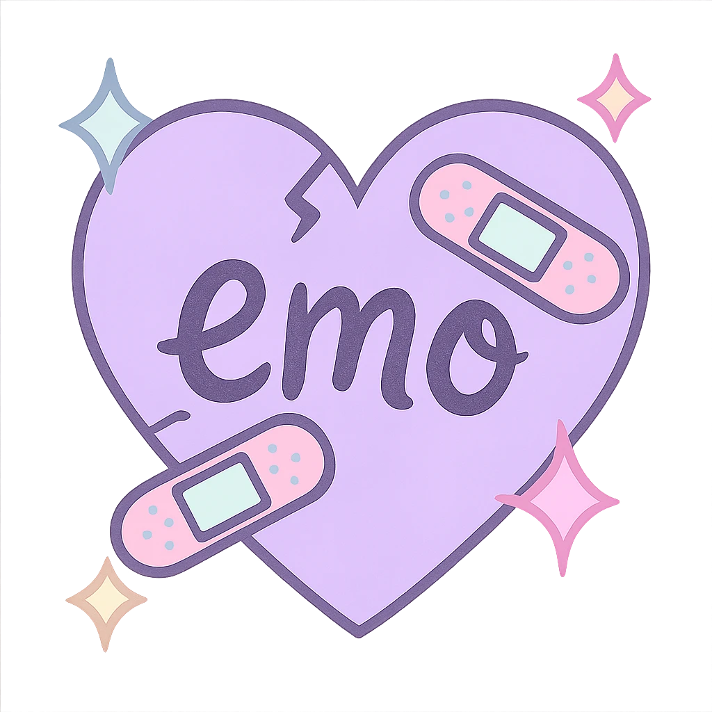 emo heart with bandages and sparkles, pastel colors, no background emoji