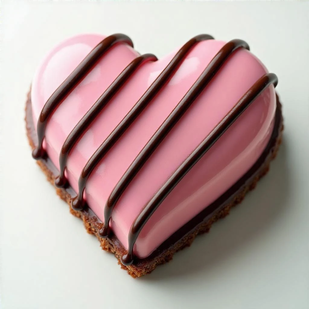 pink heart-shaped food with a chocolate drizzle emoji