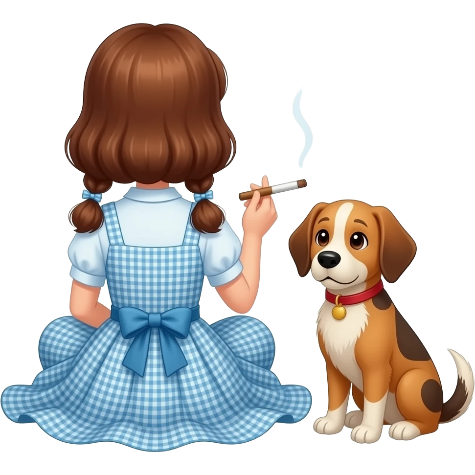 Dorothy Gale from the Wizard of Oz sitting down from behind Smoking a blunt with Toto emoji