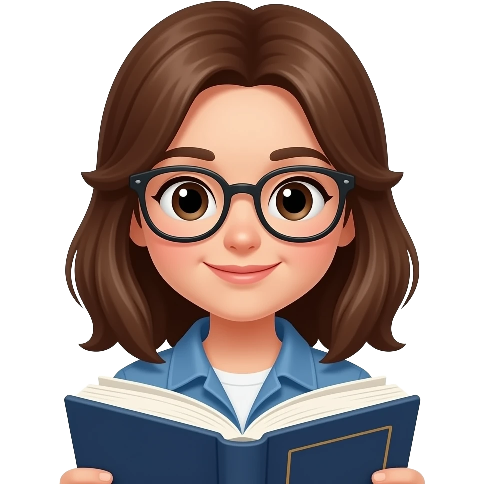 girl with bown hairs wear eye glasses and read book girl close up emoji