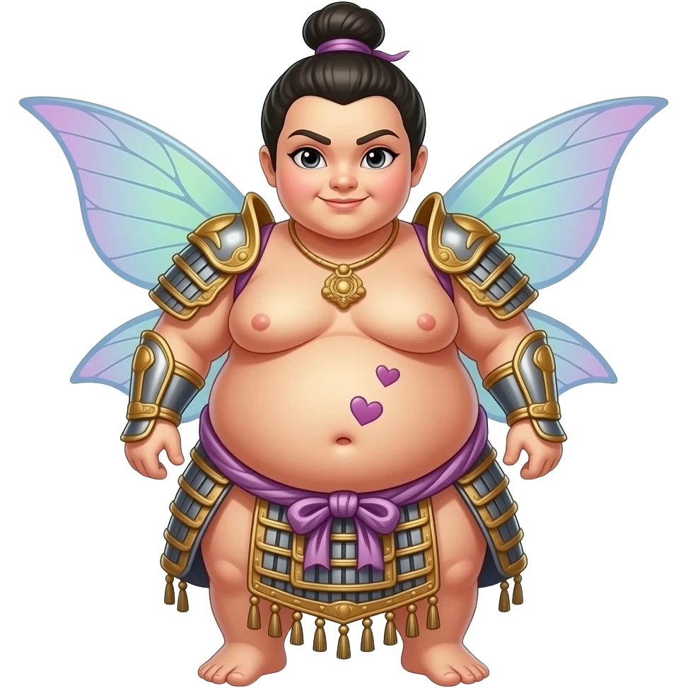A fairy sumo warrior,with big bloated belly,draws love hearts on her bellybutton. emoji