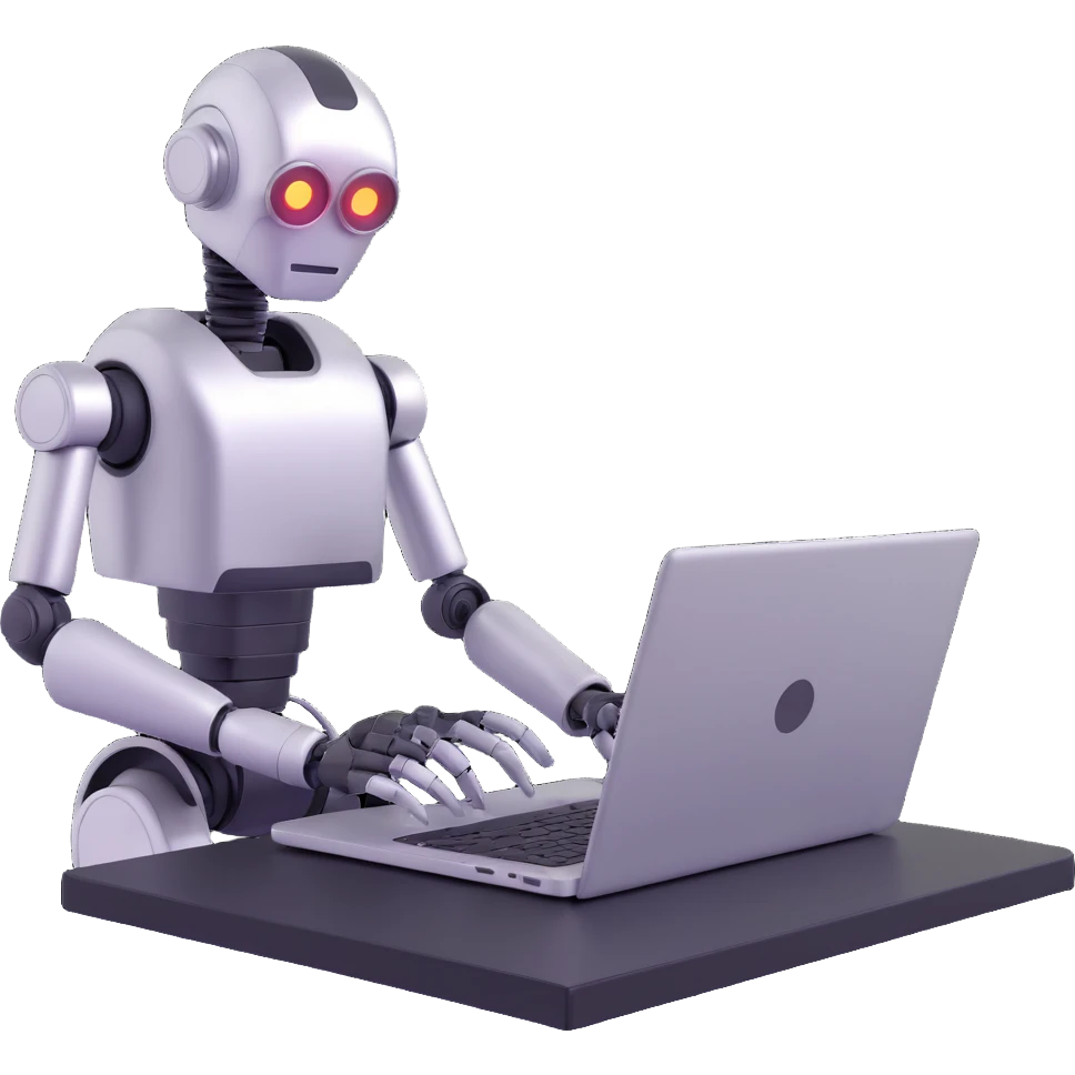 robot working on a laptop, 3D emoji style emoji