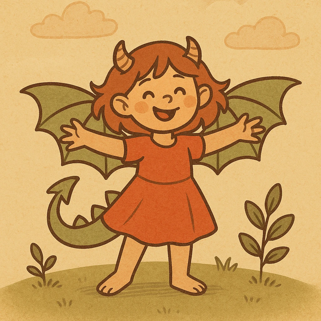 dragon girl, western cartoon style, playful expression, wings spread emoji