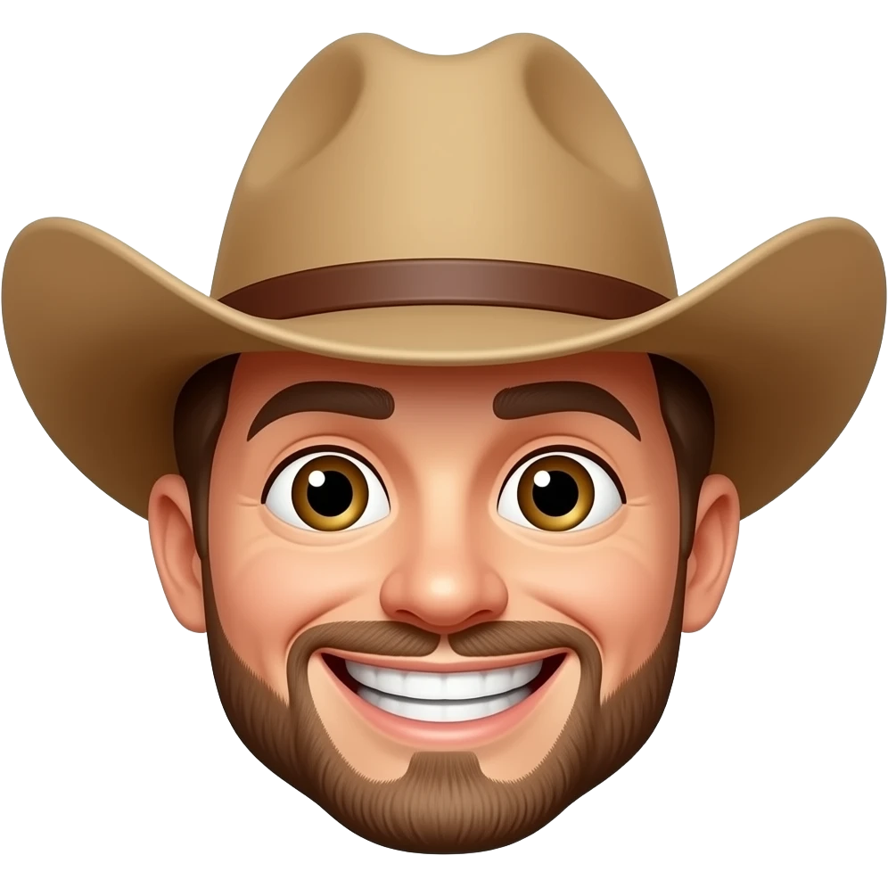 Make an emoji of a smiling happy face with gold teeth and a cowboy hat. emoji
